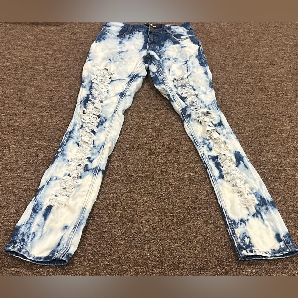 EUC Junior Ladies Buzz Sz 5 Stylish Blue Tie-Dye Jeans bottoms distressed pants